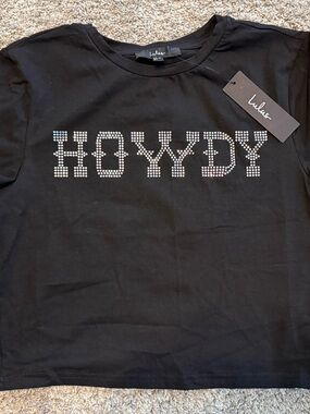 Lulu's Black Tee with Silver Rhinestone HOWDY
